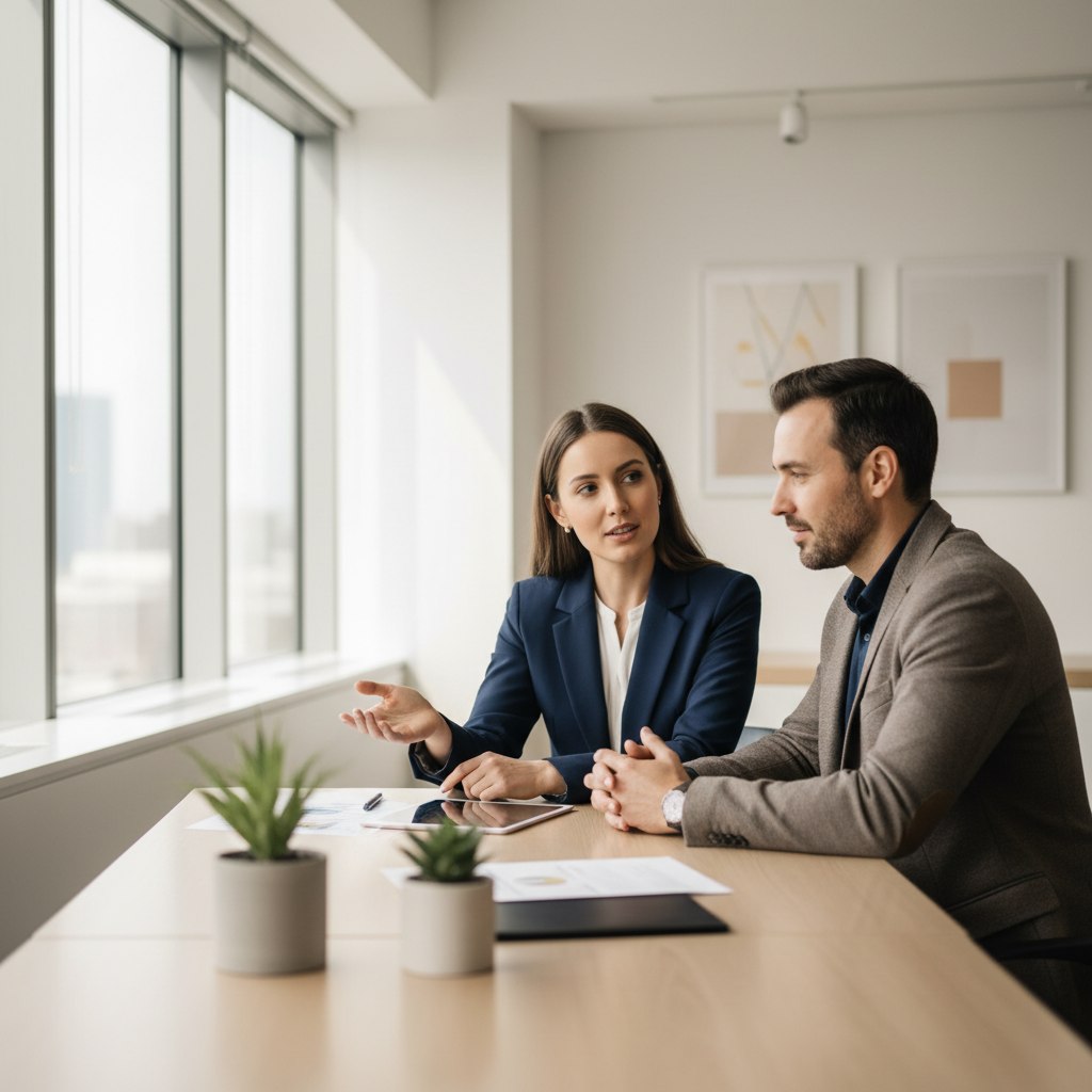 Advisor and client in conversation